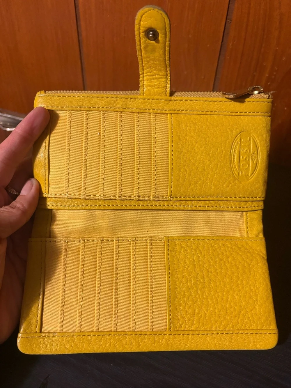 Fossil Bright Yellow Pebbled Leather Snap Wallet